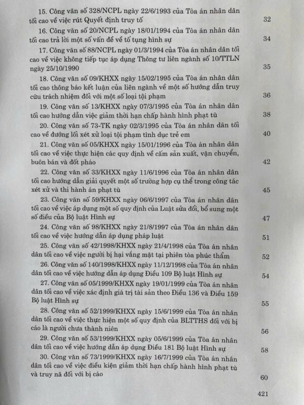 Hệ thống Công văn hướng dẫn nghiệp vụ của Tòa án nhân dân tối cao trong lĩnh vực Hình sự và Tố tụng Hình sự (từ năm 1987 đến năm 2023) - Hình ảnh 3
