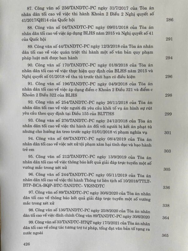 Hệ thống Công văn hướng dẫn nghiệp vụ của Tòa án nhân dân tối cao trong lĩnh vực Hình sự và Tố tụng Hình sự (từ năm 1987 đến năm 2023) - Hình ảnh 8