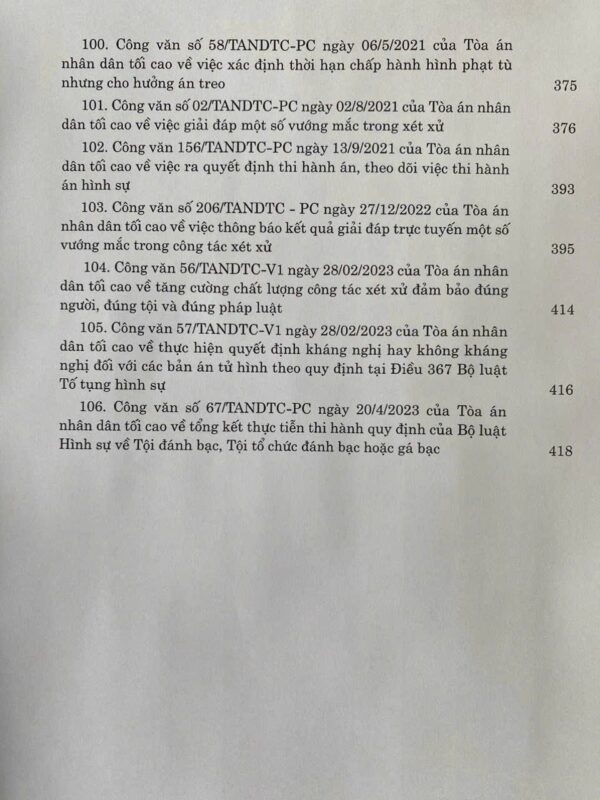 Hệ thống Công văn hướng dẫn nghiệp vụ của Tòa án nhân dân tối cao trong lĩnh vực Hình sự và Tố tụng Hình sự (từ năm 1987 đến năm 2023) - Hình ảnh 9