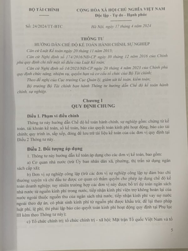 Hướng Dẫn Chế Độ Kế Toán Hành Chính, Sự Nghiệp (Theo Thông Tư số 24/2024/TT-BTC ngày 17/04/2024 của Bộ Tài Chính) - Hình ảnh 11